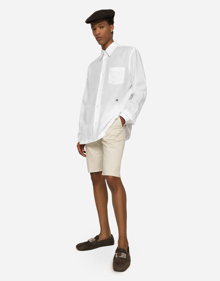 Dolce & Gabbana Linen Hawaiian shirt with DG hardware White G5KJ0TFU4IK