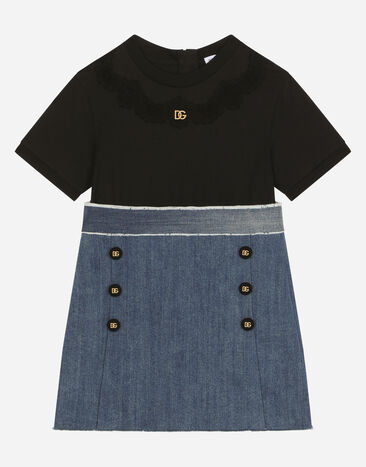Dolce & Gabbana Abito in jersey e denim stretch con logo DG Multicolor L5JD6JG7I3X