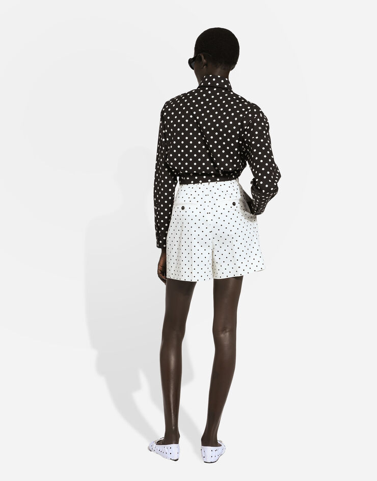 Dolce & Gabbana Cropped cotton poplin shirt with knot detail and polka-dot print Print F5P61TFSFNR