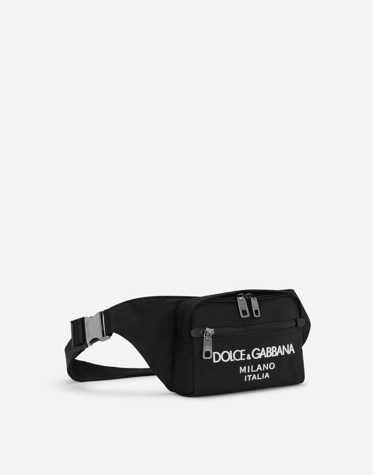 Dolce & Gabbana Riñonera pequeña de nailon con logotipo engomado Negro BM2218AG182