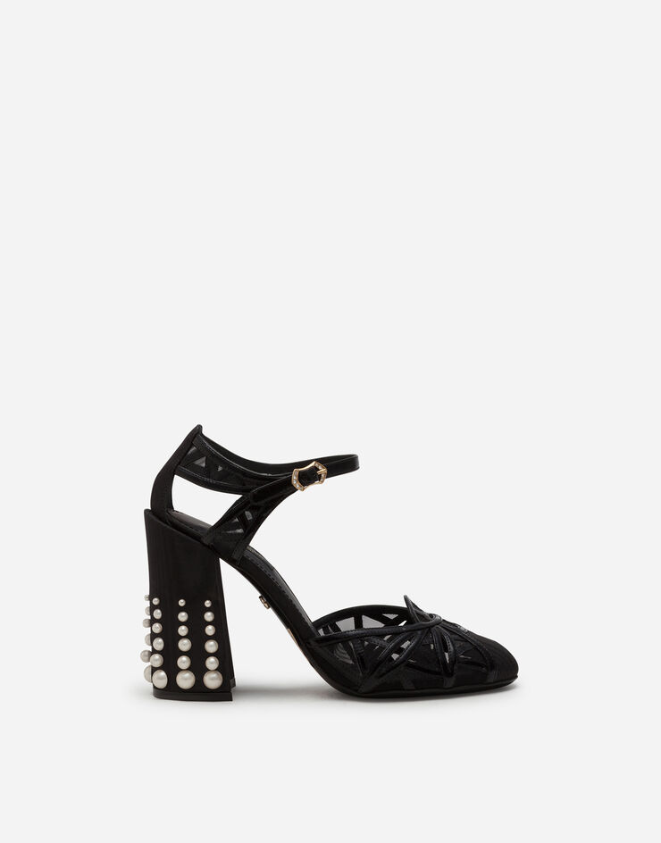 Dolce & Gabbana Mixed material ankle strap shoes with pearl embroidery NERO CD1402AJ716