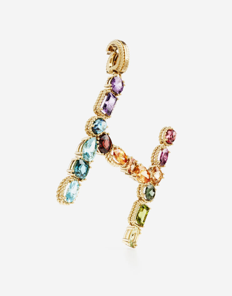 Dolce & Gabbana Подвеска в форме буквы H Rainbow alphabet из желтого золота 18 карат с разноцветными камнями ЗОЛОТОЙ WANR1GWMIXH