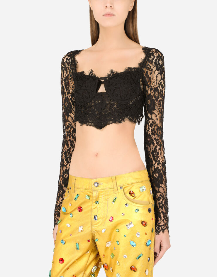 Dolce & Gabbana Long-sleeved lace corset top Black F754GTFLSFV