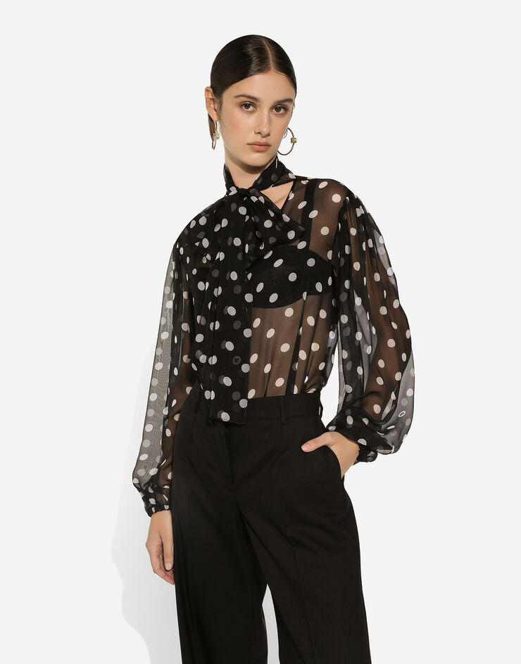 Dolce & Gabbana Chiffon pussy-bow blouse with polka-dot print Print F778TTIS1VH