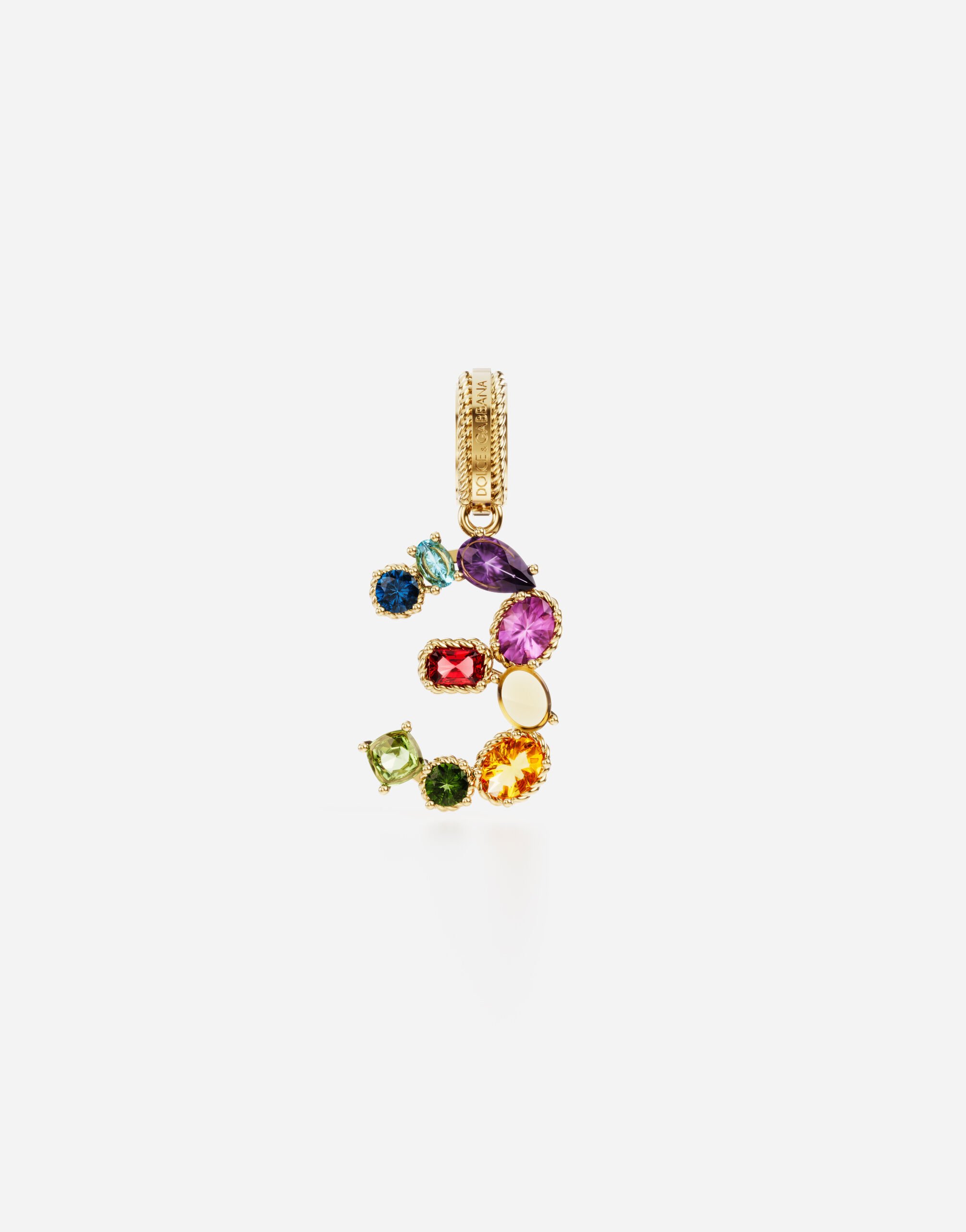Dolce & Gabbana Anhänger „Rainbow“ aus 18 kt Gelbgold mit mehrfarbigen Edelsteinen, die die Zahl 3 darstellen Gelbgold WAPR1GWMIX6