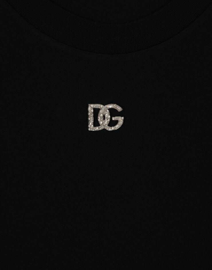 Dolce & Gabbana 크리스털 DG 로고 코튼 티셔츠 블랙 F8U08ZG7B3U