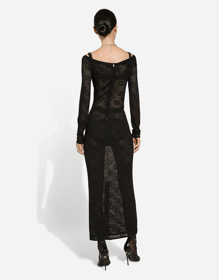 Dolce & Gabbana Robe fourreau en maille filet avec logo DG en jacquard Noir FXS04TJFMAL