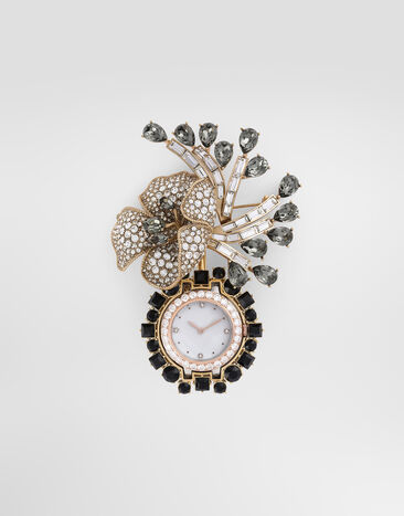 Dolce & Gabbana بروش ساعة مزين بكريستالات ستراس ذهبي WPS7O2W1111