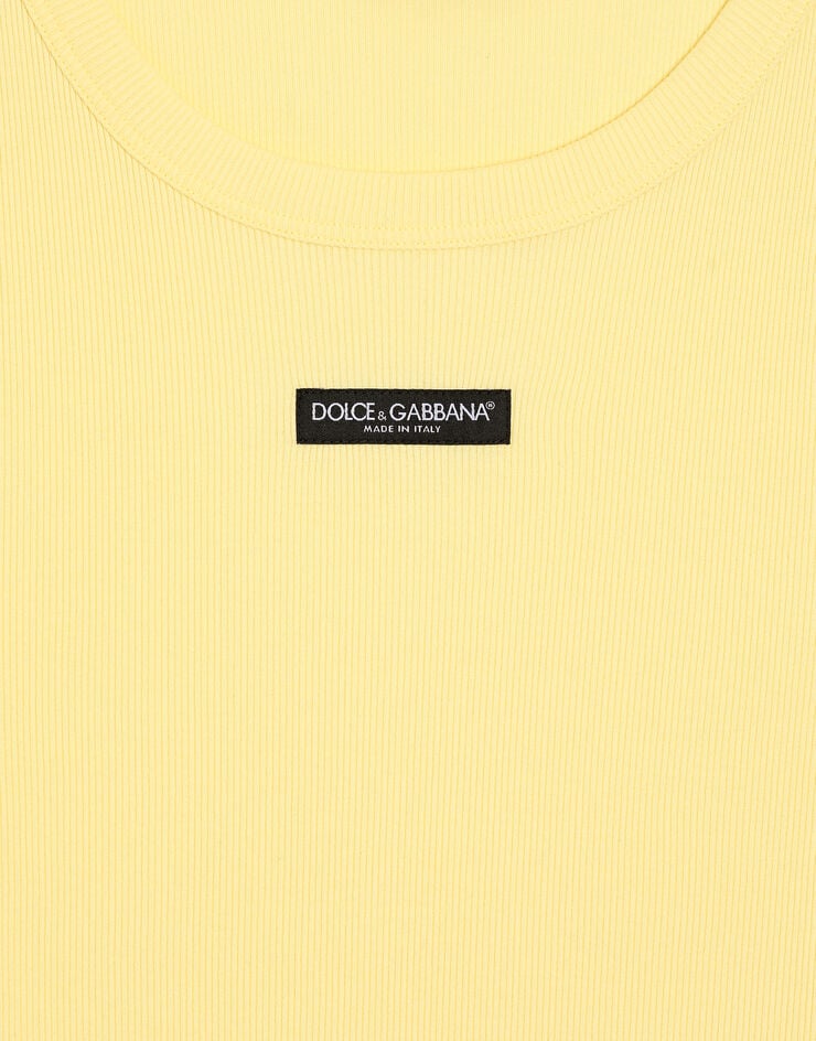 Dolce & Gabbana قميص دون أكمام من جيرسي مضلع بشعار Yellow F8W62TFU7AV