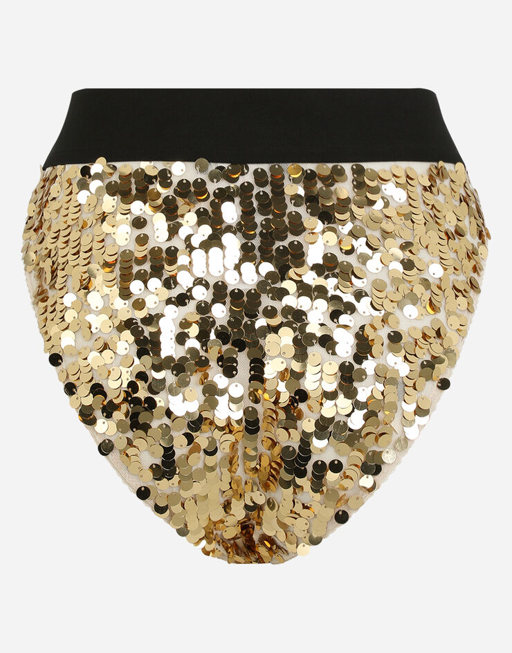 Dolce & Gabbana Slip talle alto de lentejuelas con el logotipo en el elástico Dorado O2C15TFLSA8
