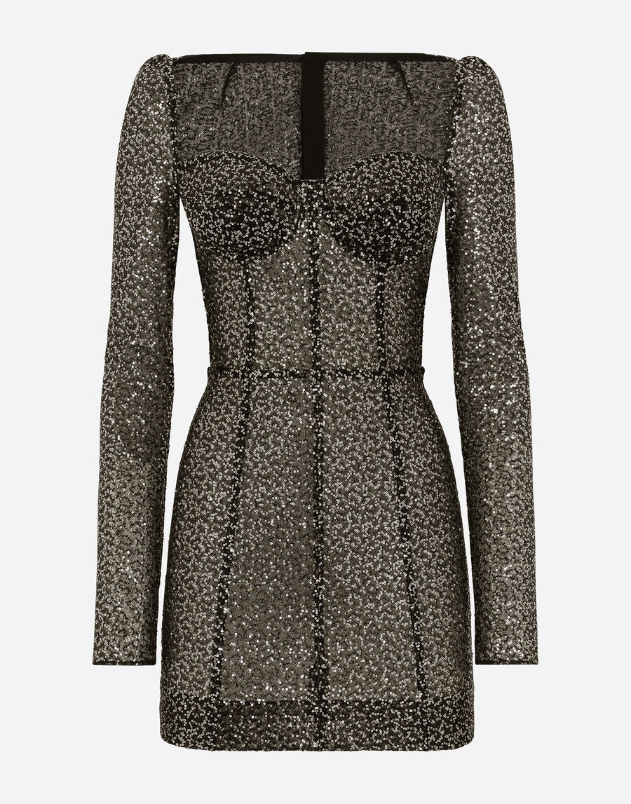 Short long-sleeved sequined corset dress
