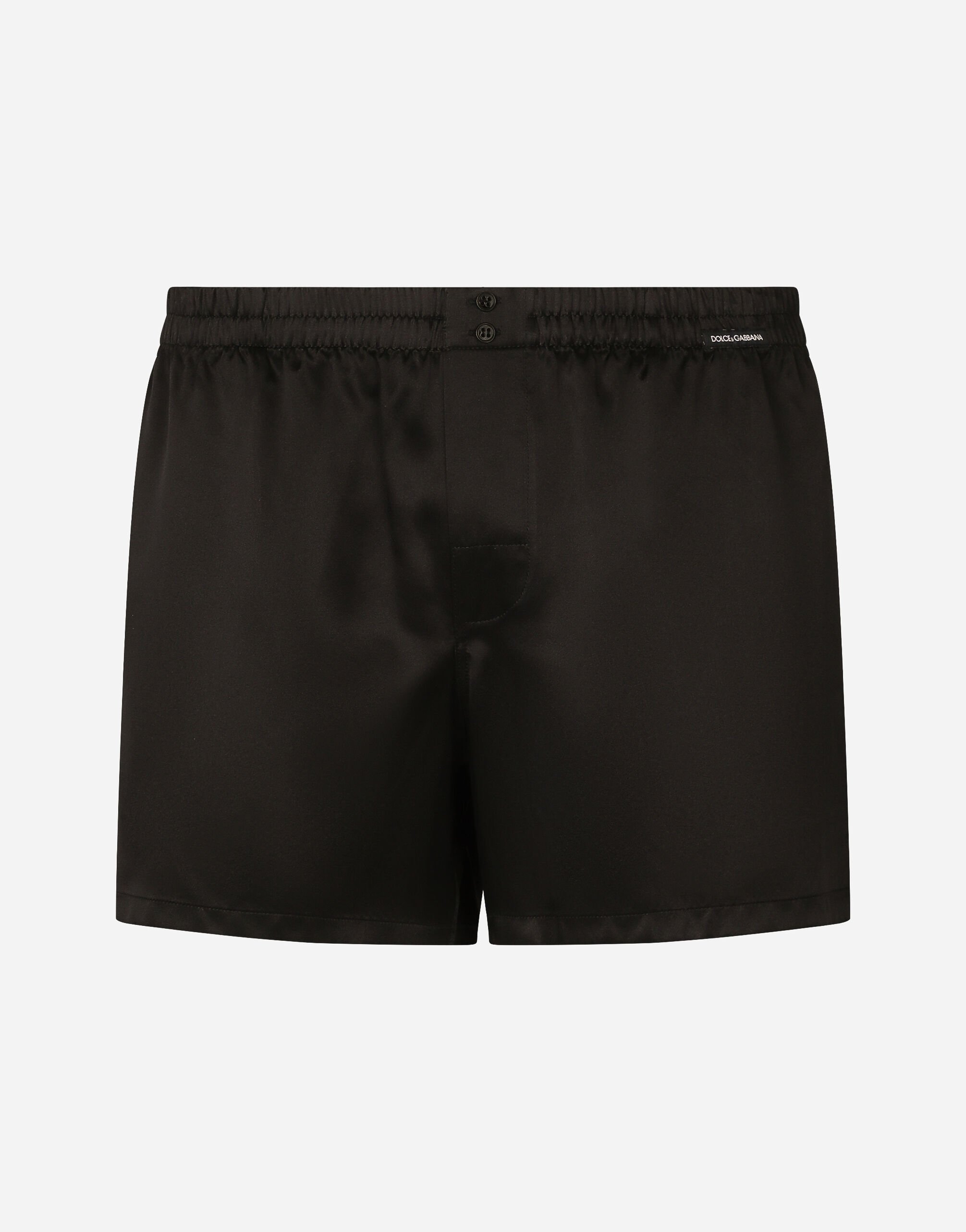Dolce & Gabbana Shorts aus Seide mit Logoetikett Schwarz M9C03JONN95