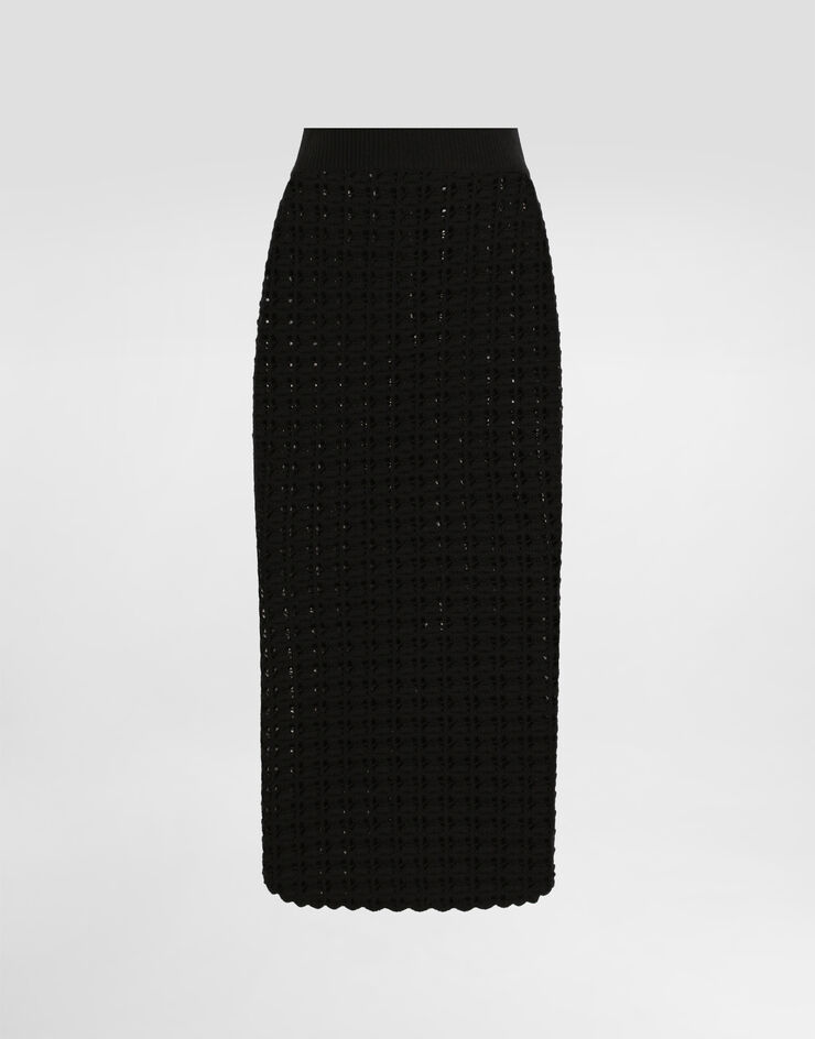 Dolce & Gabbana Falda longuette de punto de ganchillo de lana Negro FXO13TJCVWH