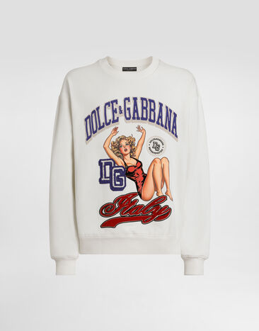Dolce & Gabbana Sweatshirt with print and embroidery Cream G9AHSZG7PHH