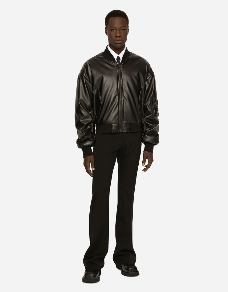 Dolce&Gabbana Faux leather jacket with logo tag Black G9A00TFUSXI