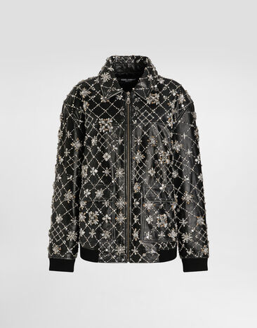 Dolce & Gabbana Vintage leather jacket with embroidery Multicolor F9T91ZGDDGB