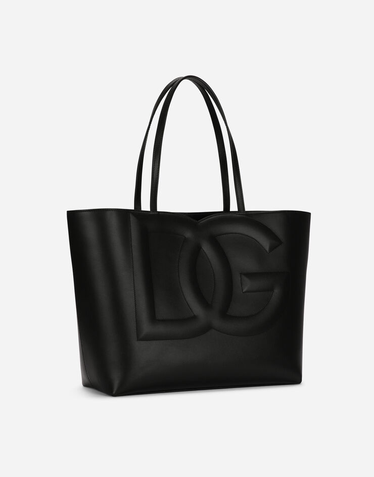 Dolce & Gabbana Borsa DG Logo Bag shopping media in pelle di vitello Nero BB7338AW576