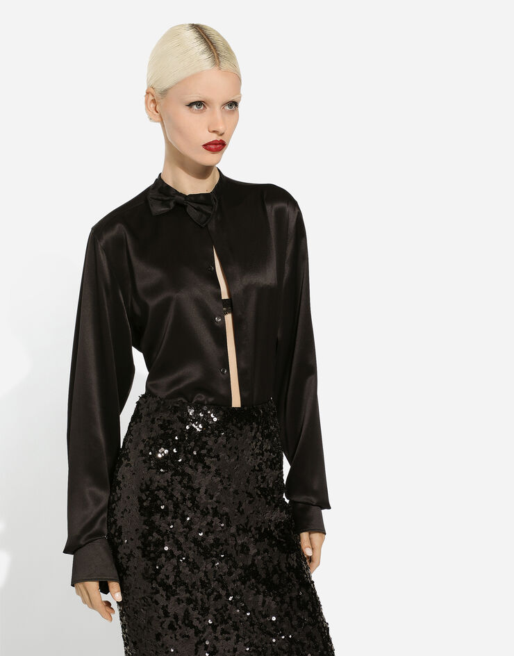Dolce & Gabbana Рубашка из атласа с галстуком-бабочкой черный F5R58TFU1AU