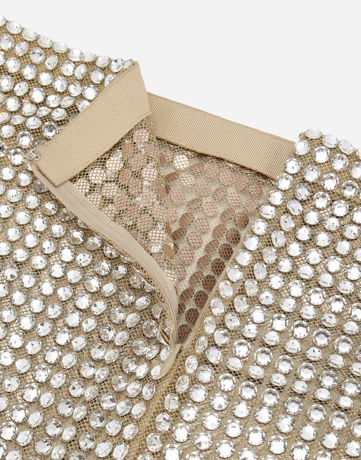 Dolce&Gabbana Gonna longuette in tulle con ricamo allover in termostrass Cristallo F4CRSZGDB2D