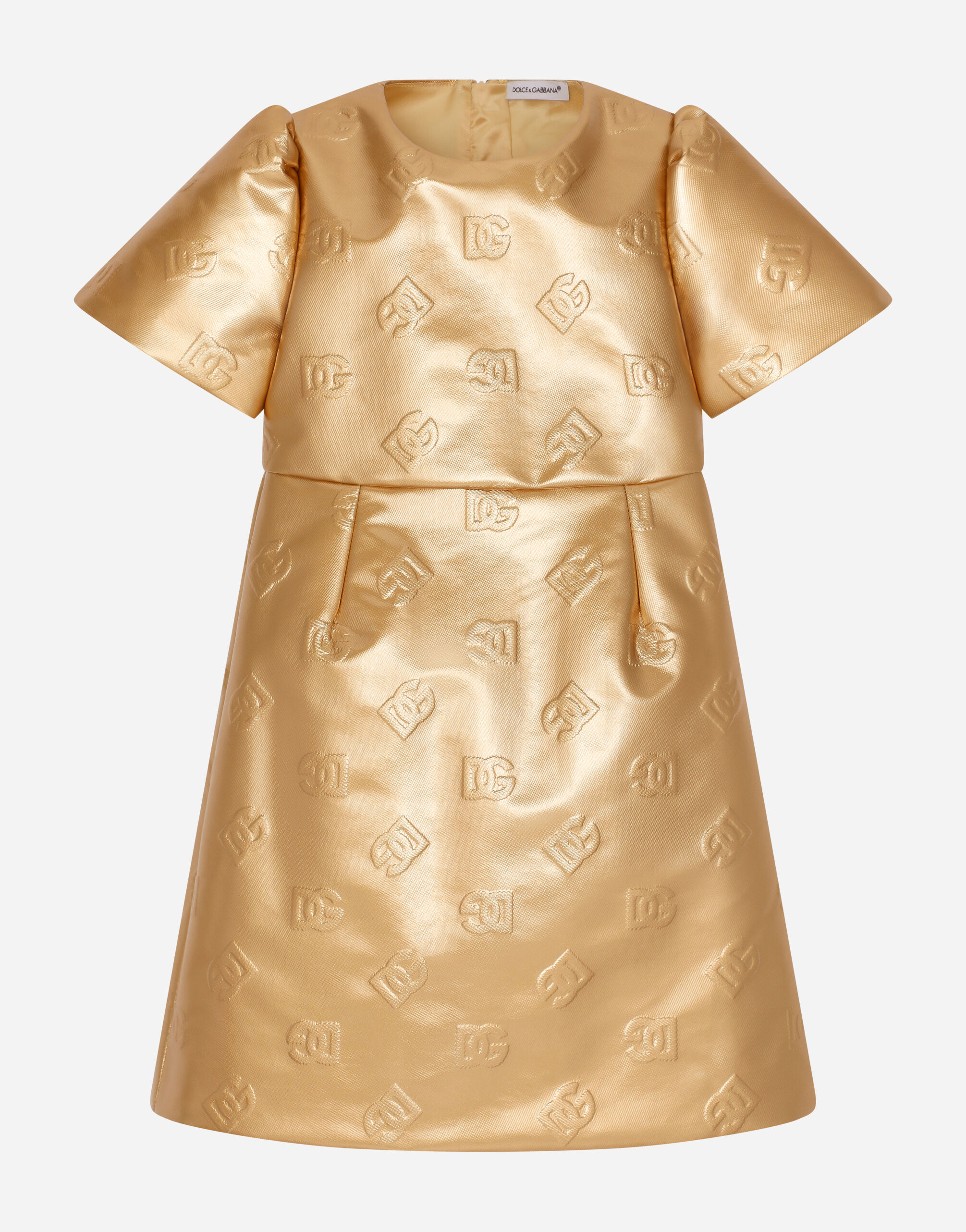 Short foiled jacquard dress with DG logo in Gold for Women Dolce Gabbana US