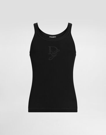 Dolce & Gabbana DGパッチスリムフィット ファインリブ タンクトップ ブラック G8PA8ZG7N4G
