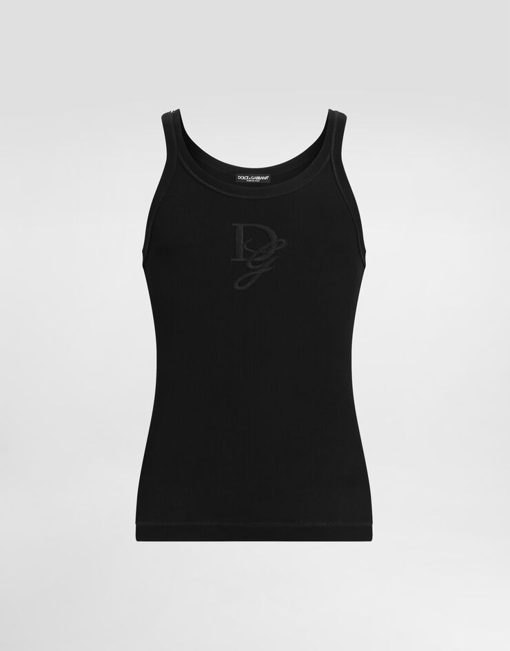 Dolce & Gabbana DGパッチスリムフィット ファインリブ タンクトップ ブラック G8PA8ZG7N4G