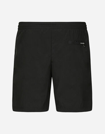 Dolce & Gabbana Mid-rise swim trunks with DG print Black M4A13TFSUBE