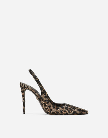 Dolce & Gabbana Slingback aus Satin und Thermostrass Animal-Print BB7116AM568