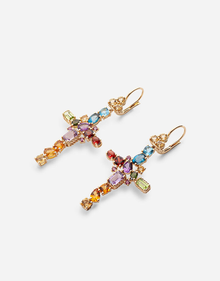 Dolce & Gabbana Boucles d’oreilles Rainbow alphabet croix en or jaune avec pierres multicolores Doré WEMR1GWMIX1