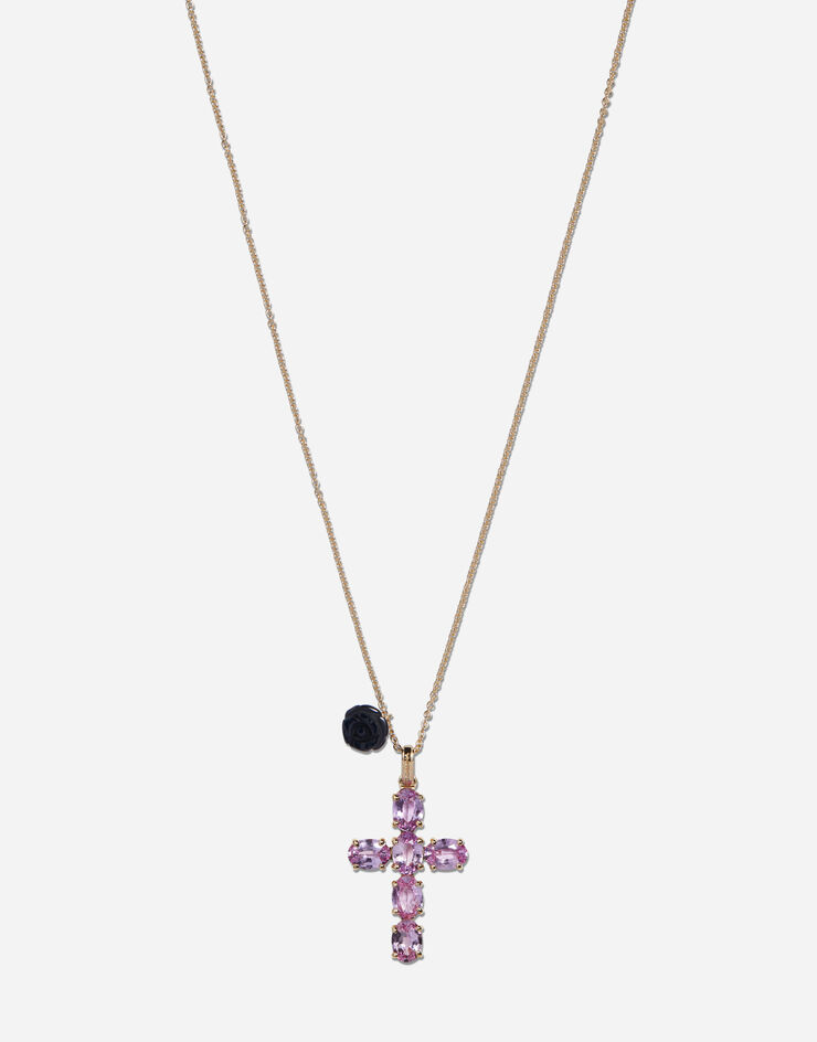 Dolce & Gabbana Family cross and rose pendants on yellow gold chain Gold WADC2GWSAPK