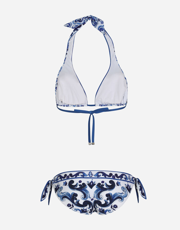 Dolce & Gabbana Bikini de triángulo con relleno y estampado de mayólica Multicolor O8A54JHPGAZ