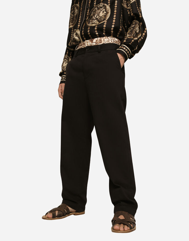 Dolce & Gabbana Stretch drill pants with logo label Black GV5ZHTFUFMU