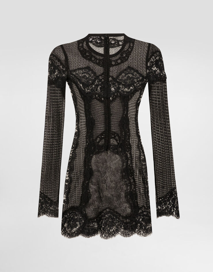Dolce & Gabbana Knitted dress with lace Black FXS53TJGMBS