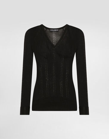 Dolce & Gabbana Pullover V-Ausschnitt aus Seide Schwarz FXY18TJBSLL