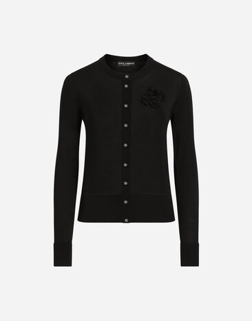 Dolce & Gabbana Silk cardigan with flower embellishment Black FXV07ZJBSKY