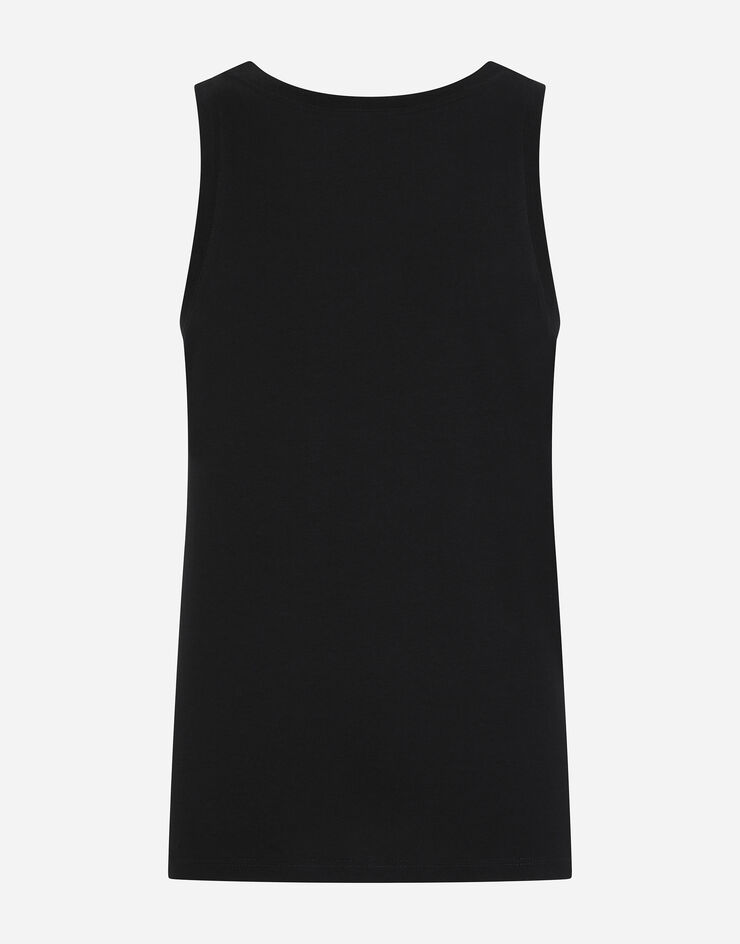 Dolce & Gabbana Camiseta sin mangas de algodón bielástico con parche Negro M8C10JFUECG