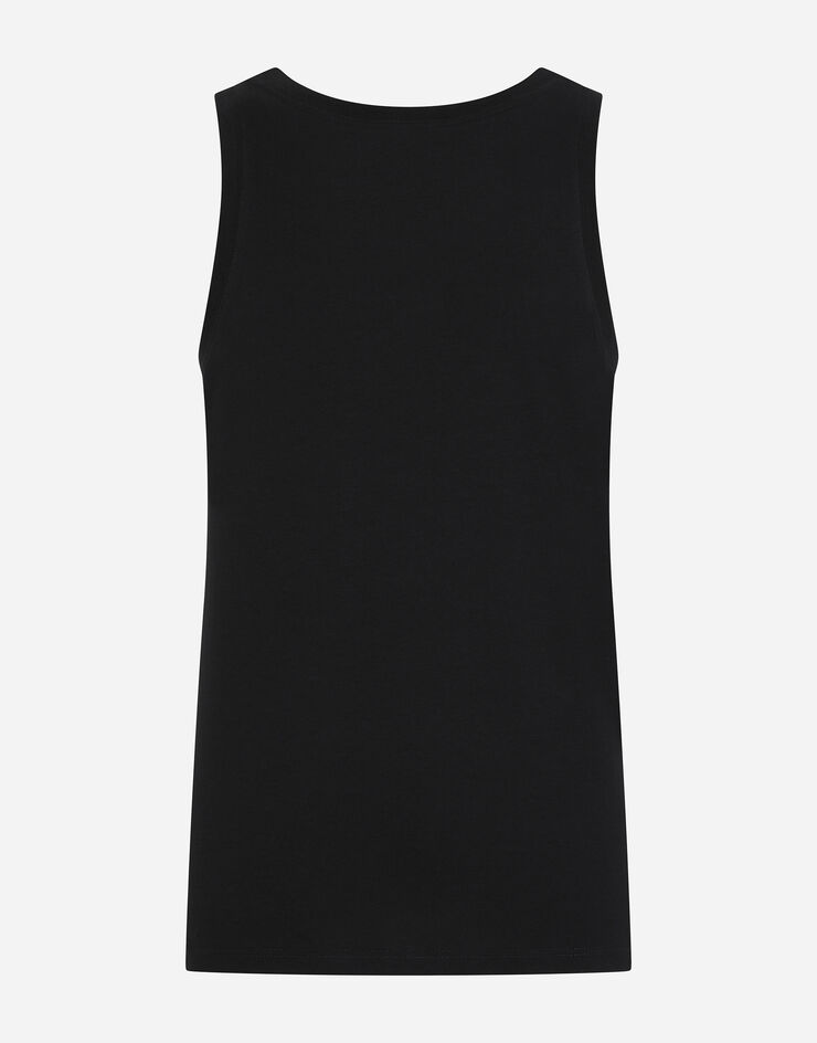 Dolce & Gabbana Tanktop bi-elastische Baumwolle mit Patch Schwarz M8C10JFUECG