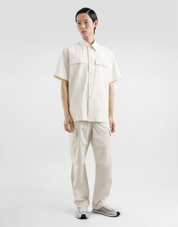 Dolce & Gabbana Camisa de popelina con placa Beige G5MR3TFUEFJ