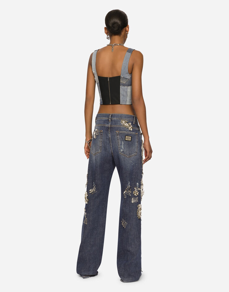 Dolce & Gabbana Denim jeans with ripped details and appliqués Multicolor FTCGNZG8HO0