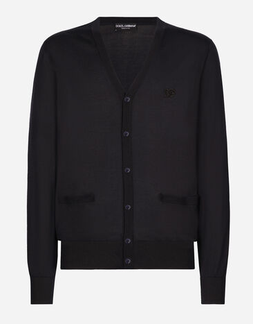 Dolce & Gabbana カーディガン シルク DGロゴパッチ ブルー GXV01ZJBSHB