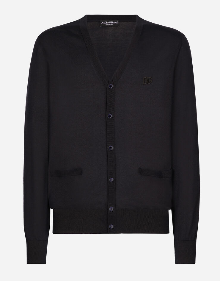 Dolce & Gabbana カーディガン シルク DGロゴパッチ ブルー GXV01ZJBSHB