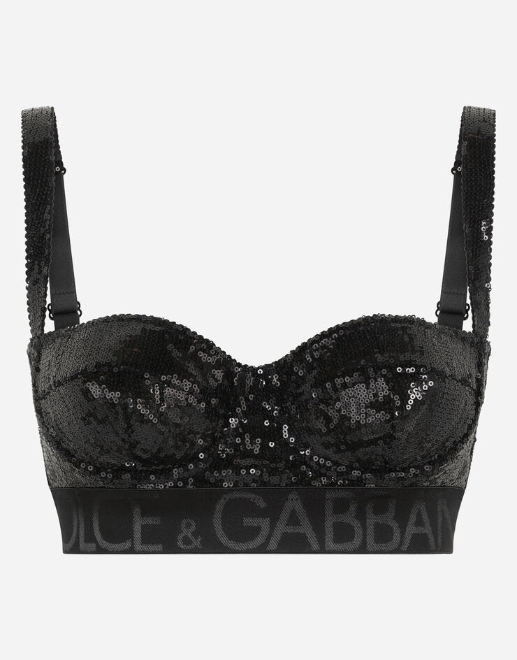 Dolce & Gabbana 로고 신축 밴드 발코네트 브라 블랙 O1B92TFLMK4