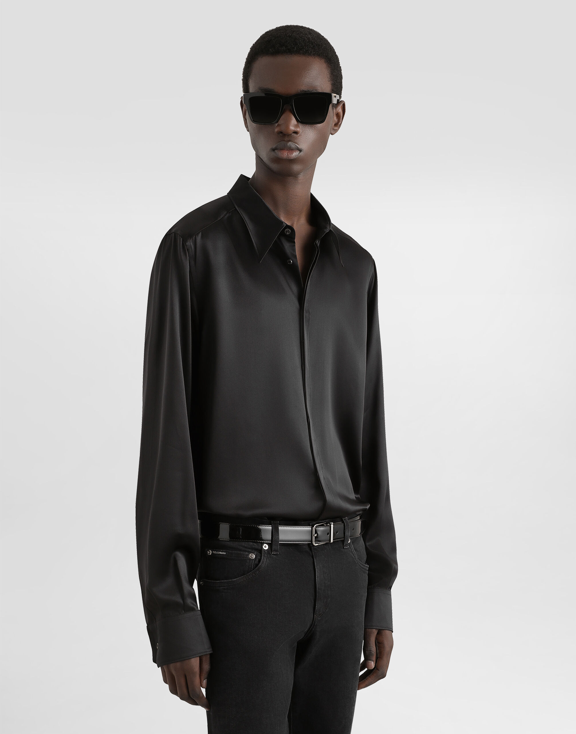Silk satin Martini-fit shirt in Black for Men | Dolce&Gabbana®