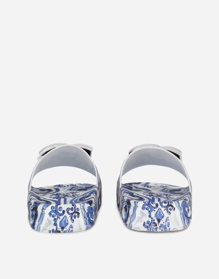 Dolce & Gabbana 마욜리카 디자인 고무 카프스킨 비치웨어 슬라이더 샌들 멀티 컬러 CW2059AB816