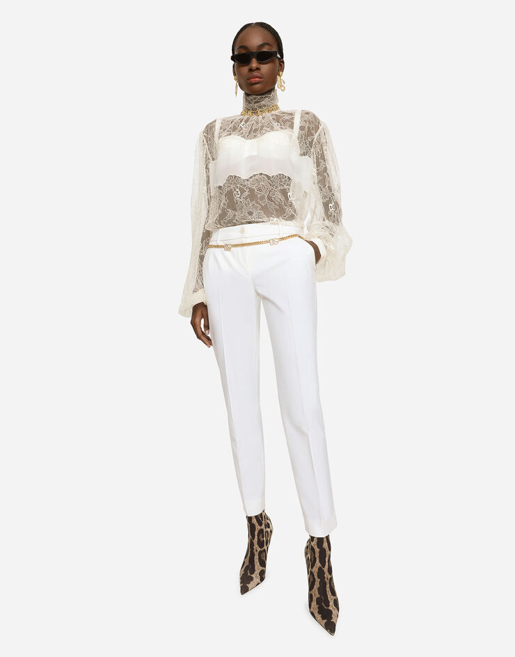 Dolce&Gabbana Floral lace turtle-neck blouse White F779MTFL9AC