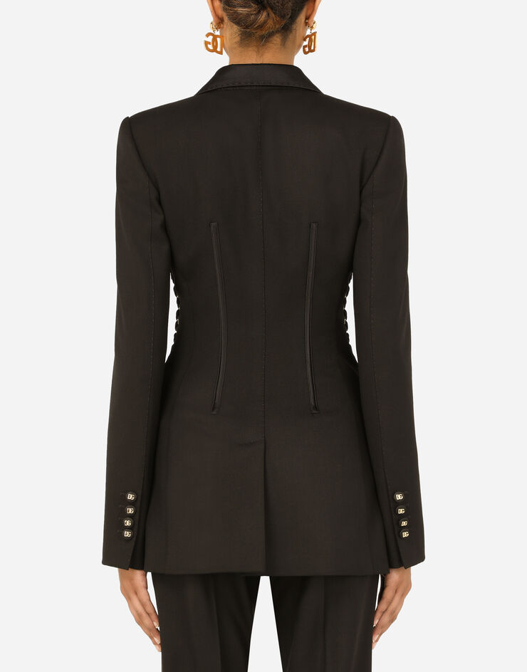 Dolce & Gabbana Single-breasted tuxedo gabardine jacket with lacing Black F29OHTGDAKJ