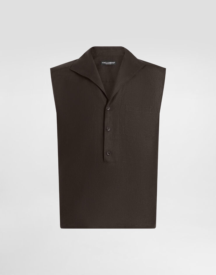 Dolce & Gabbana Hemd mit drei Knöpfen aus Leinen Braun G5ND9TFU4JB