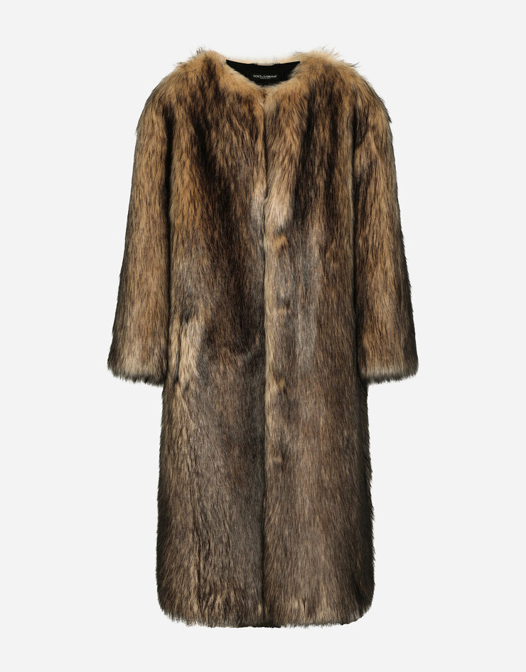 Dolce & Gabbana Single-breasted faux fur coat Multicolor G034DTGF258