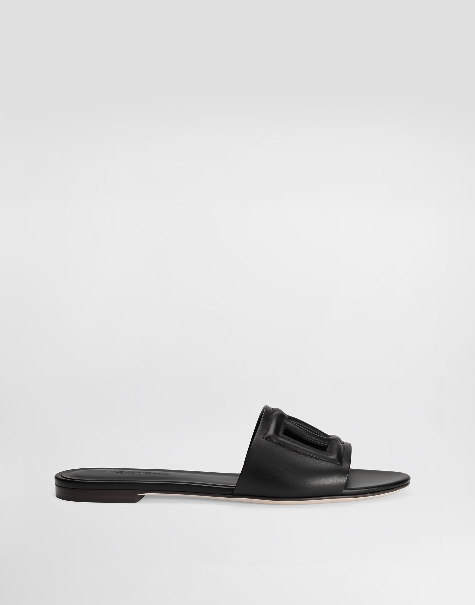 Calfskin slides with DG Millennials logo in Black for Women
