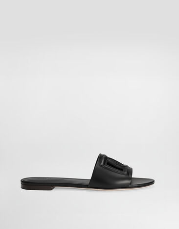 Dolce & Gabbana Calfskin slides with DG Millennials logo Black CQ0436AY329